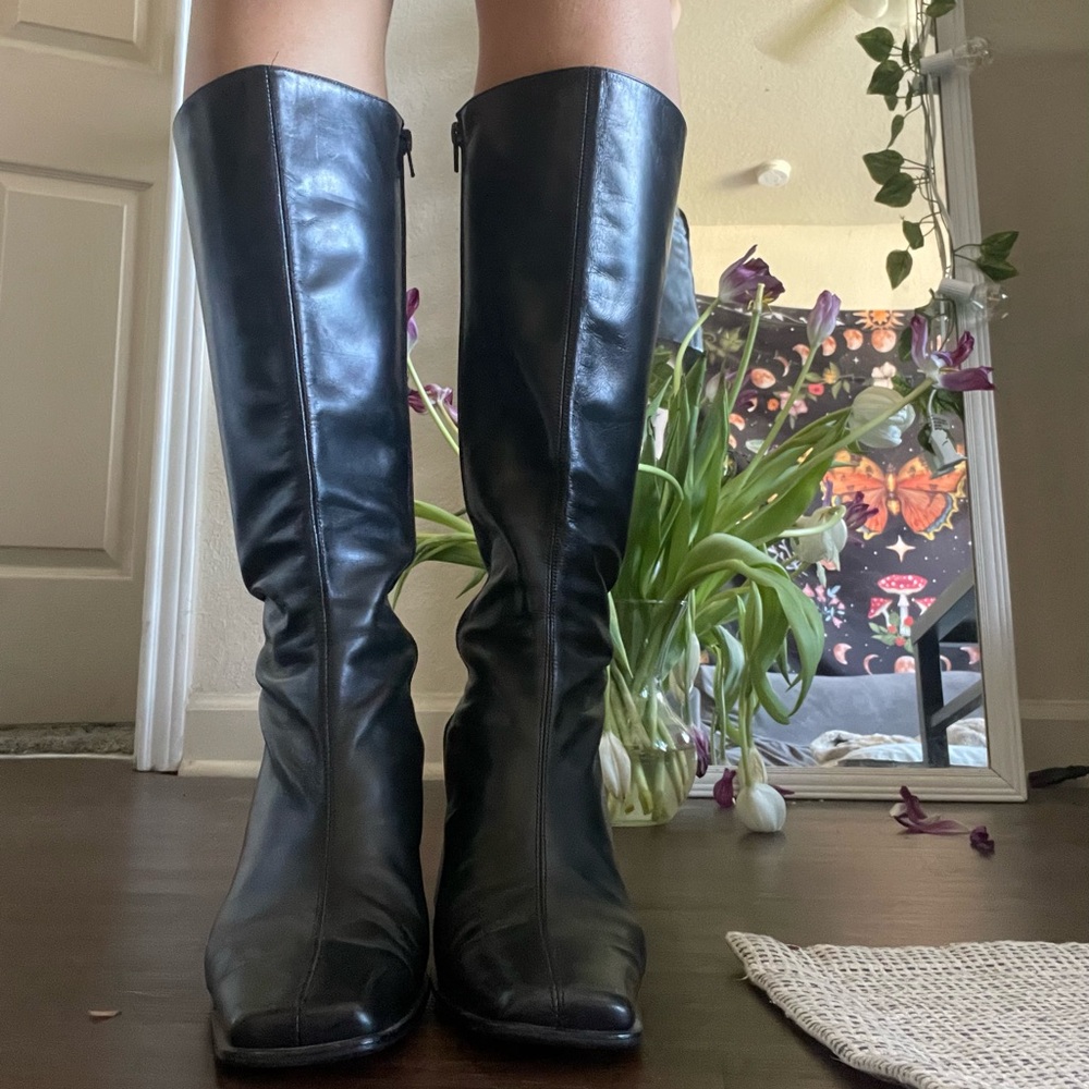 Black Leather Knee High Boots
